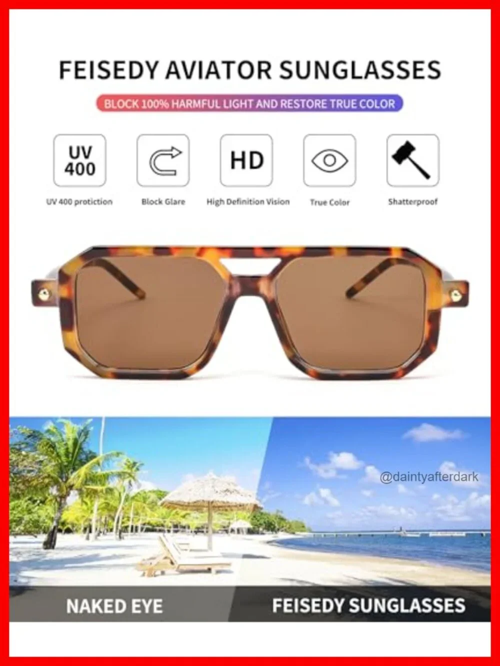 Square 70s Flat Aviator Sunglasses Retro Stylish Frame UV400 Protection